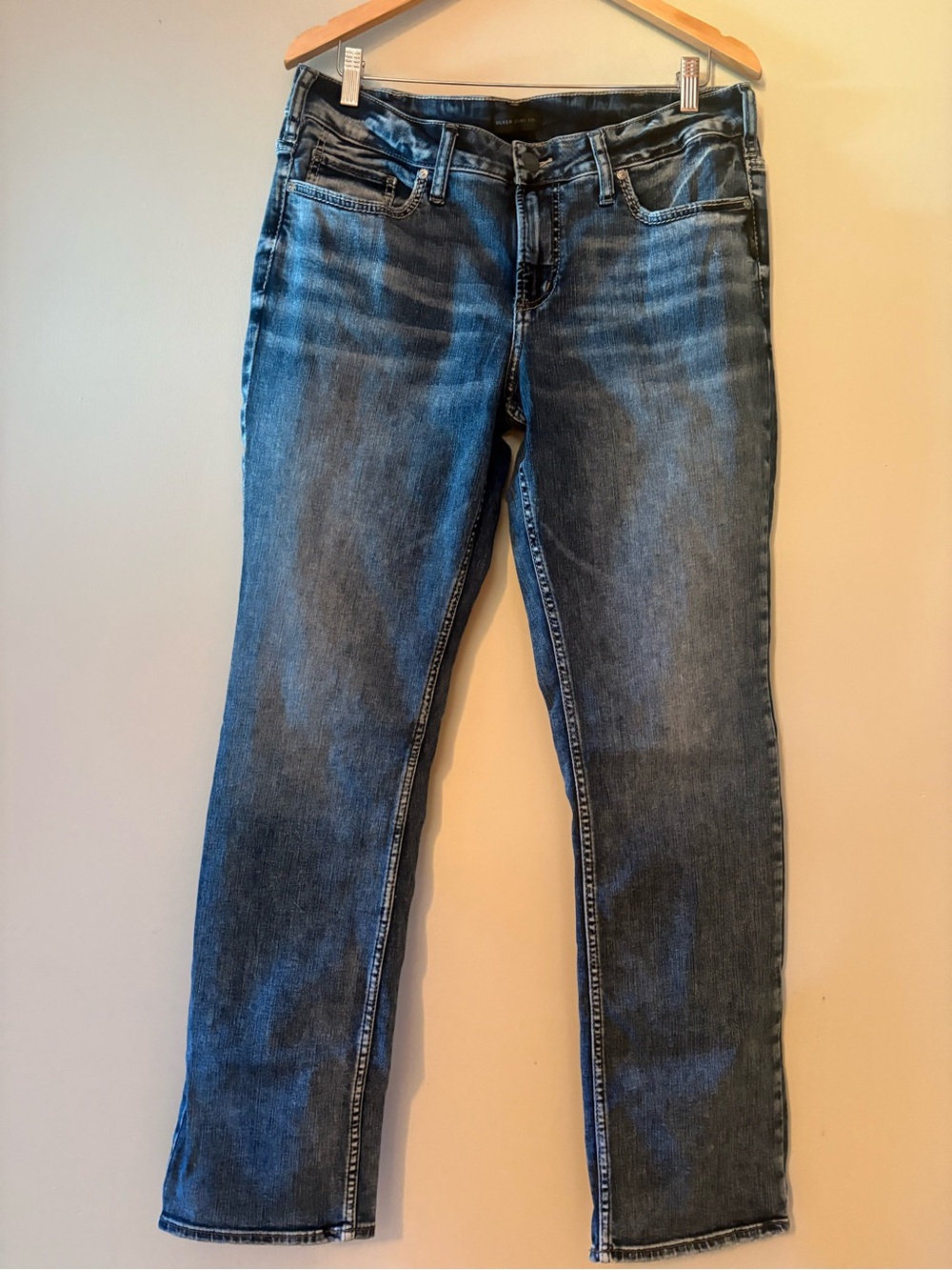 Silver Jeans Co Suki Mid Rise Curvy Straight Leg Jeans Medium Wash Size 14